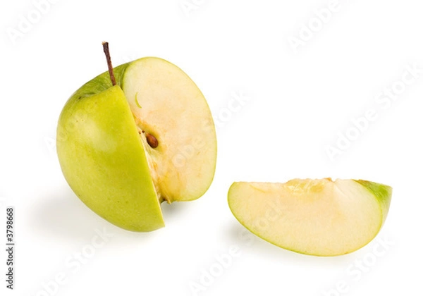 Fototapeta Sliced green ripe apple isolated on white background