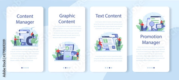 Fototapeta Content management mobile application banner set. Idea of digital