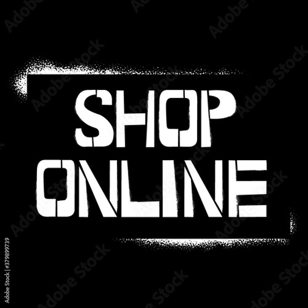 Fototapeta Shop Online stencil graffiti on black background. Design lettering templates for greeting cards, overlays, posters