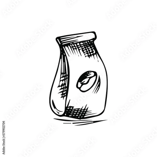 Fototapeta Hand-drawn package with coffee beans.
Vector illustration in a graphic style.