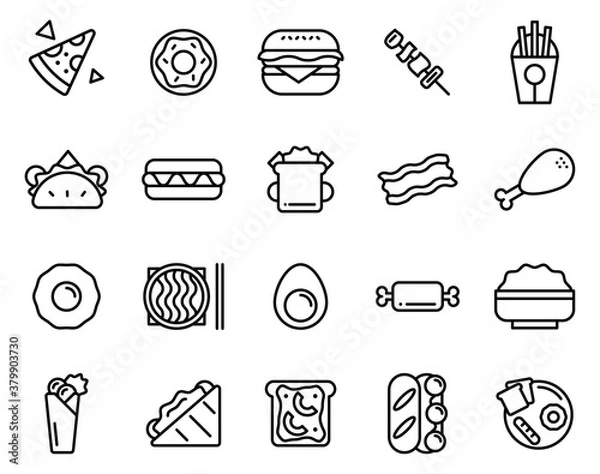 Fototapeta simple set of food vector, such as pizza, donut, burger,noodle and breakfast.