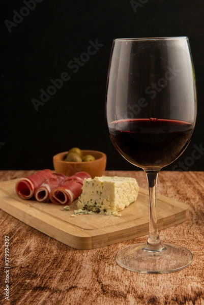 Fototapeta Wine with jam and cheese