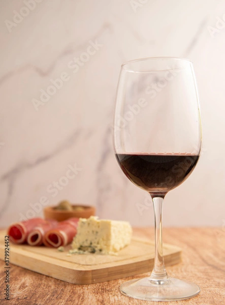 Fototapeta Wine with jam and cheese