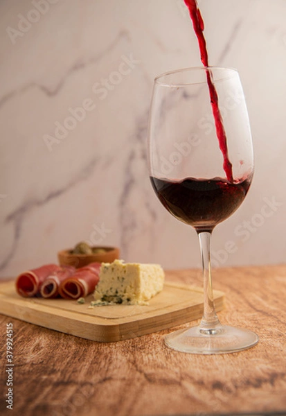 Fototapeta Wine with jam and cheese