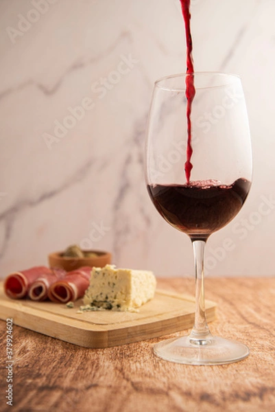 Fototapeta Wine with jam and cheese