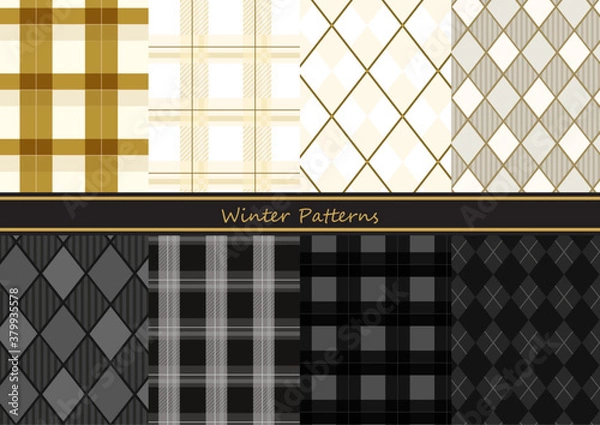 Obraz 冬イメージの白＆黒のチェック柄シームレスパターン