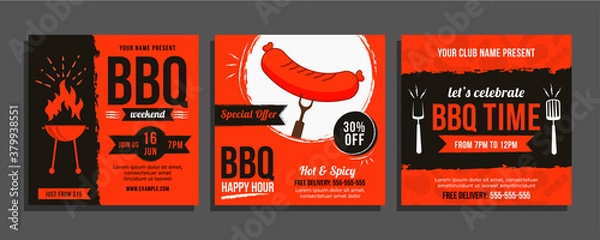 Obraz Set of Bbq Social Media Post, Bbarbecue Food Template, vector