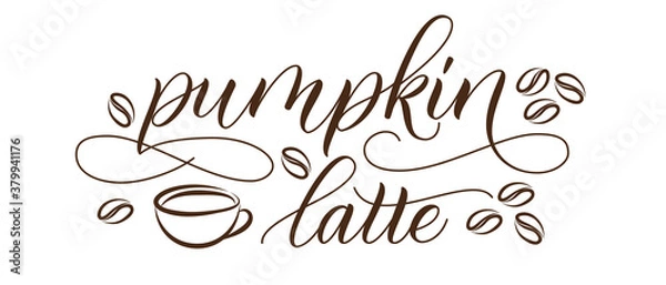 Fototapeta Brush calligraphy Pumpkin Latte isolated on white background. Vector illustration