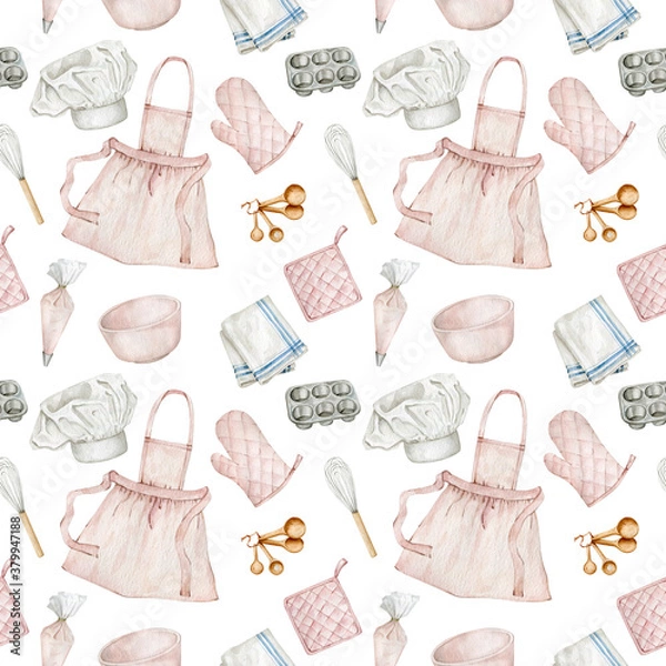 Obraz Watercolor seamless pattern for bakery projects