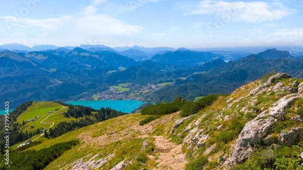 Fototapeta Take a leisurely trip on this classic, olde worlde cog-railway up the Schafberg Mountain to a height of 1,783 metres.