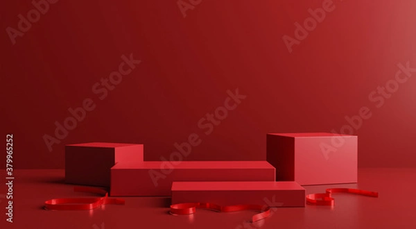 Obraz cosmetics stand in red backdrop background,3d rendering design
