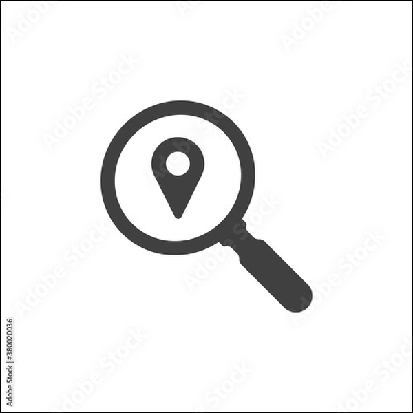 Fototapeta Find Location logo design template. Search internet web with magnifying glass locator vector logo icon. Finding location vector icon