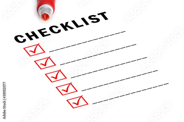 Obraz Checklist with red marker and checked boxes.