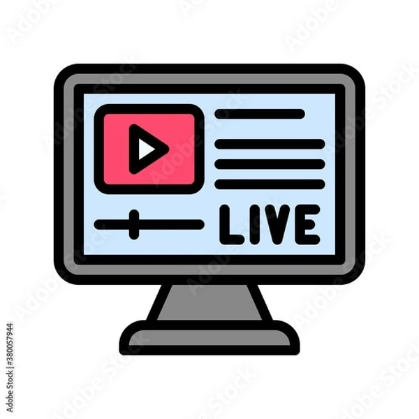 Fototapeta live and streaming related computer screen with play button vector with editable stroke