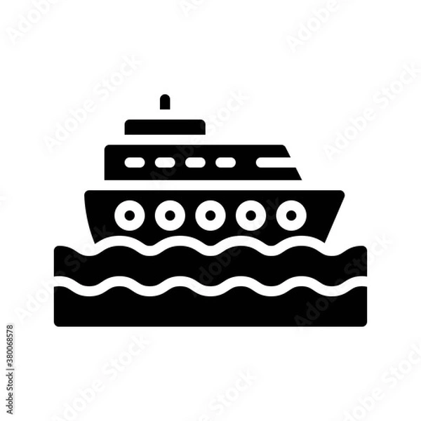Fototapeta ocean related boat with water waves and windows vector in solid design,