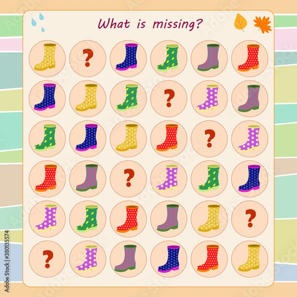 Fototapeta Logic game for children. Guess what's missing in each row