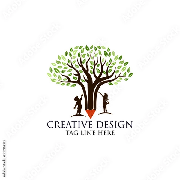 Fototapeta children logo, tree pencil logo