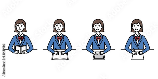 Fototapeta デスクで読み書きする女子中高生