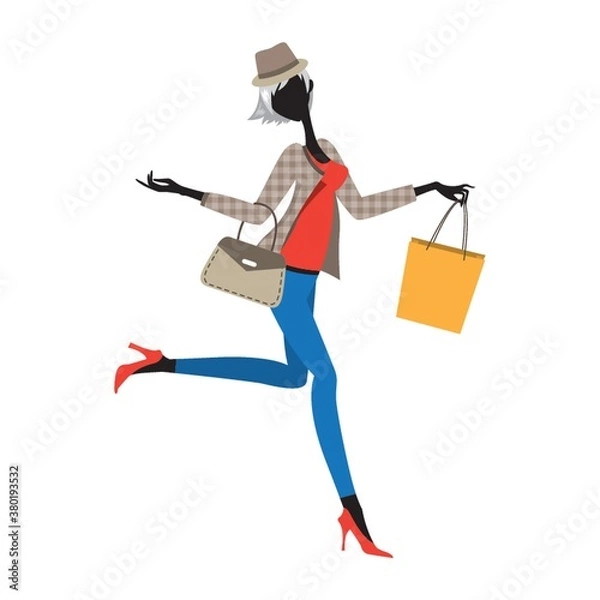 Fototapeta Happy woman with shopping bags