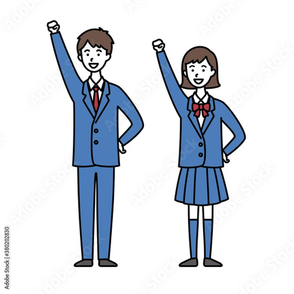 Fototapeta ガッツポーズの男女中高生