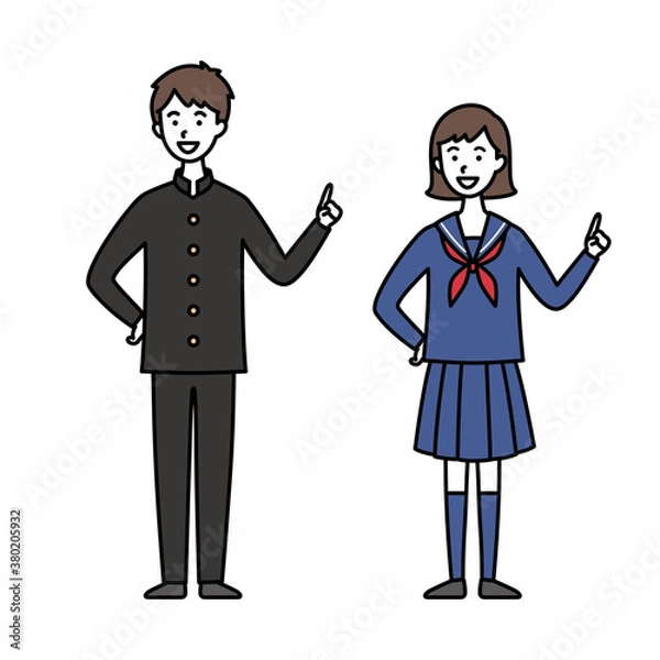 Fototapeta 指をさす男女中高生　学ラン＆セーラー服
