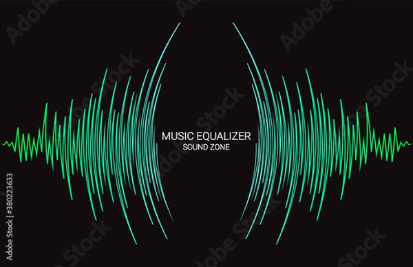 Fototapeta Radial sound wave curve banner. Vector colorful equalizer background. Abstract technology cover for music poster