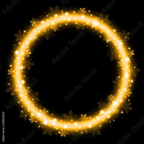 Fototapeta 輝く光と雪の結晶の飾り、輪型