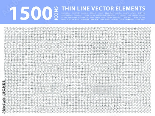 Fototapeta Set of 1500 High Quality Thin Line Icons . Isolated Vector Elements