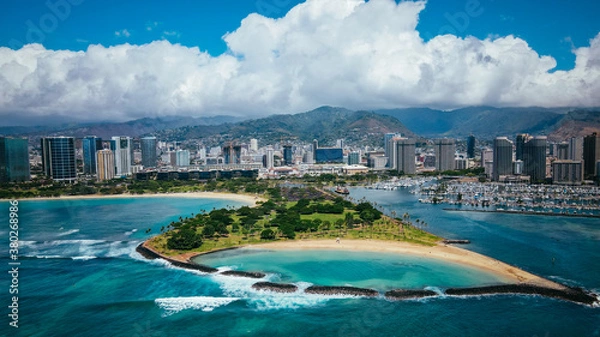 Obraz Antena ALA MOANA BEACH PARK HONOLULU OAHU HAWAII, Magic Island Lagoon