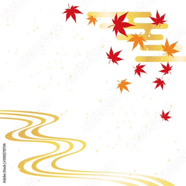 Fototapeta 紅葉と流水の和風背景