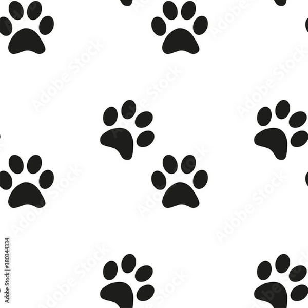 Fototapeta Black and white seamless pattern with paw prints. Abstract background, animal footprint, illustration.