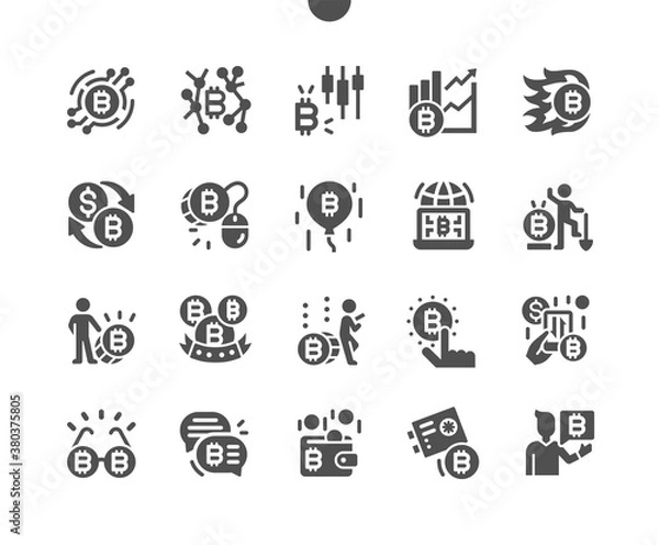 Obraz Bitcoin coins. Bitcoin sign payment. Blockchain revolution. Innovation technology and finance concept. Cryptocurrency exchange platform. Vector Solid Icons. Simple Pictogram