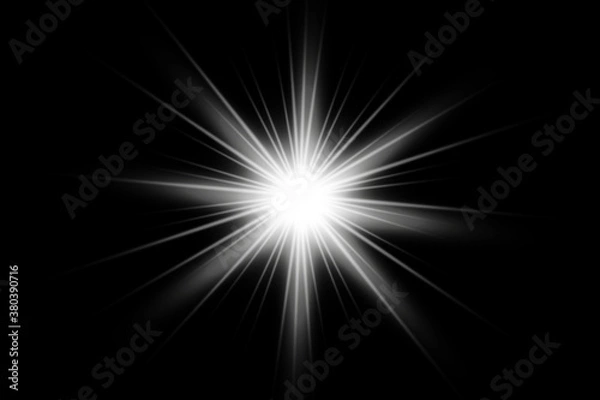 Obraz  Explosion sun. Star shining. Glow light effect. Vector illustration. White glowing light explodes on a transparent background  