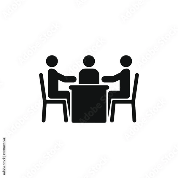 Fototapeta Board room members sitting around a table. Meeting icon concept isolated on white background. Vector illustration