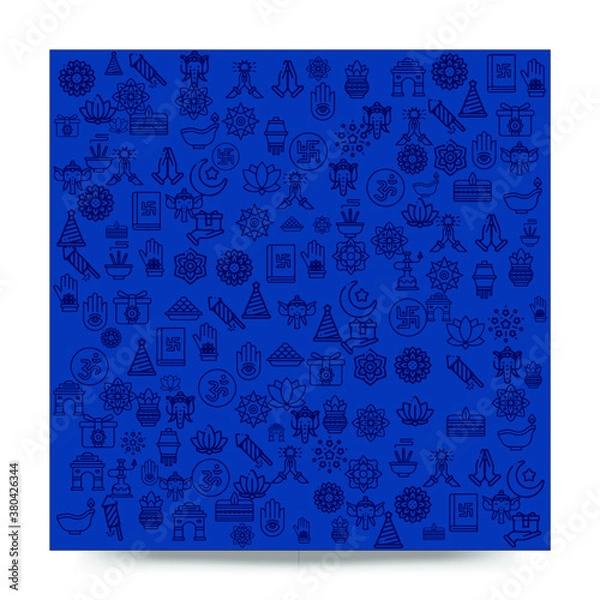 Obraz Set of Hand draw Happy Diwali Doodle backgrounds. Objects from Diwali doodle icons.	
