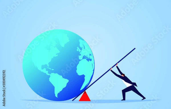 Fototapeta Businessmen use the principle of leverage to move the huge earth, smart businessmen’s knowledge changes power.