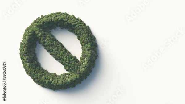 Fototapeta 禁止マーク型の丘とそれを覆う緑の森