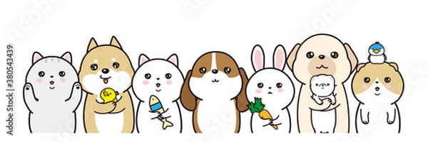 Obraz 動物のベクターイラストレーション　猫と犬と兎と鳥とフェレット