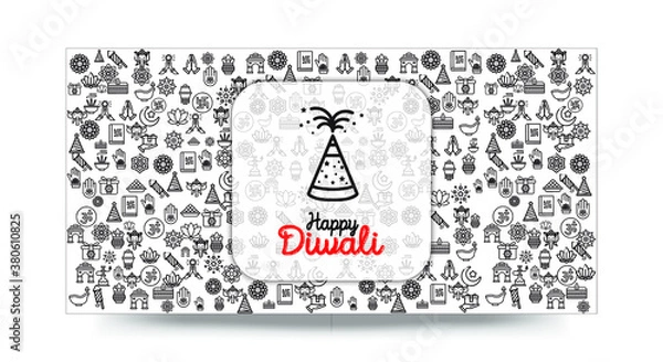 Obraz Set of Hand draw Happy Diwali Doodle backgrounds. Objects from Diwali doodle icons.	

