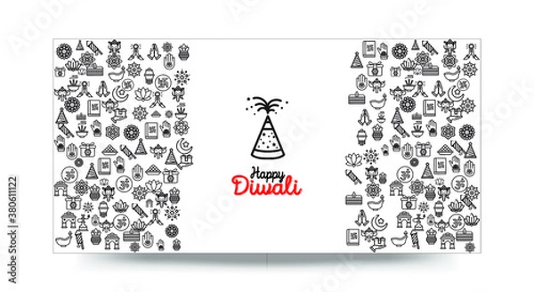 Obraz Set of Hand draw Happy Diwali Doodle backgrounds. Objects from Diwali doodle icons.	
