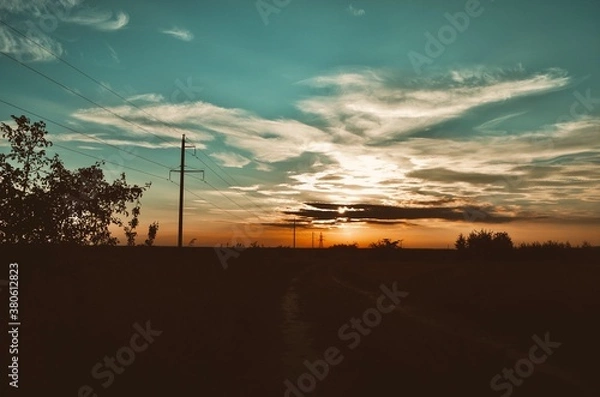 Obraz wind turbines at sunset