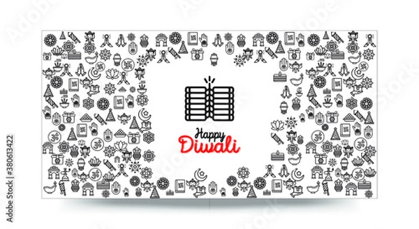 Obraz Set of Hand draw Happy Diwali Doodle backgrounds. Objects from Diwali doodle icons.	
