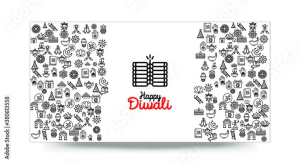 Obraz Set of Hand draw Happy Diwali Doodle backgrounds. Objects from Diwali doodle icons.	
