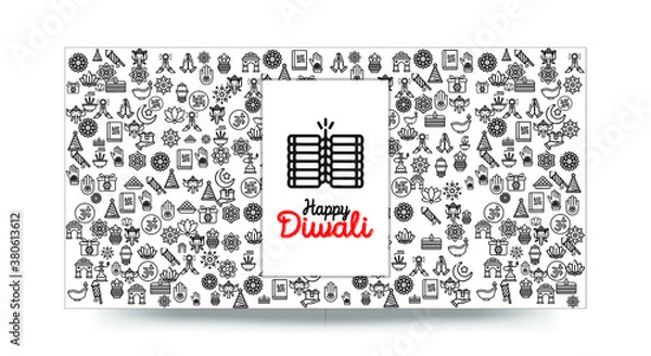 Obraz Set of Hand draw Happy Diwali Doodle backgrounds. Objects from Diwali doodle icons.	
