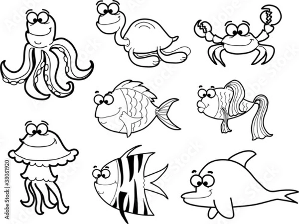 Fototapeta Морские рыбы, векторные иллюстрации