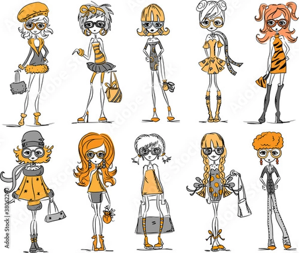 Fototapeta Мультфильм модных девочек