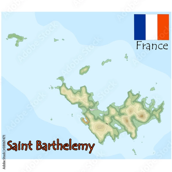 Obraz saint barthelemy island france map flag emblem