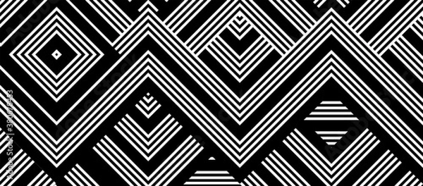 Fototapeta Seamless abstract pattern with black white striped lines