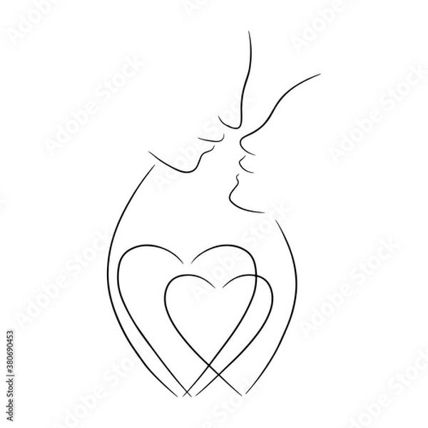 Obraz Woman's and men's face. Hand drawn vector illustration in line art style, isolated on a white background. Illustration of love and Valentine's day.