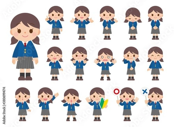 Fototapeta 表情セット 女子学生 ブレザー